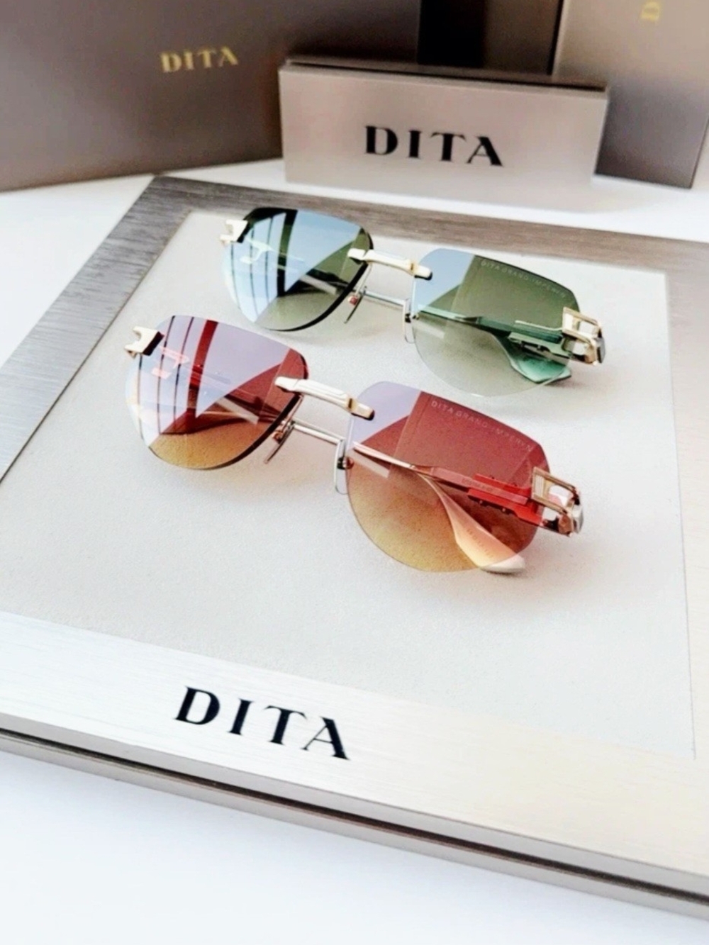 DITA Women's Rimless Gradient Brown Sunglasses - Picture 2 of 9